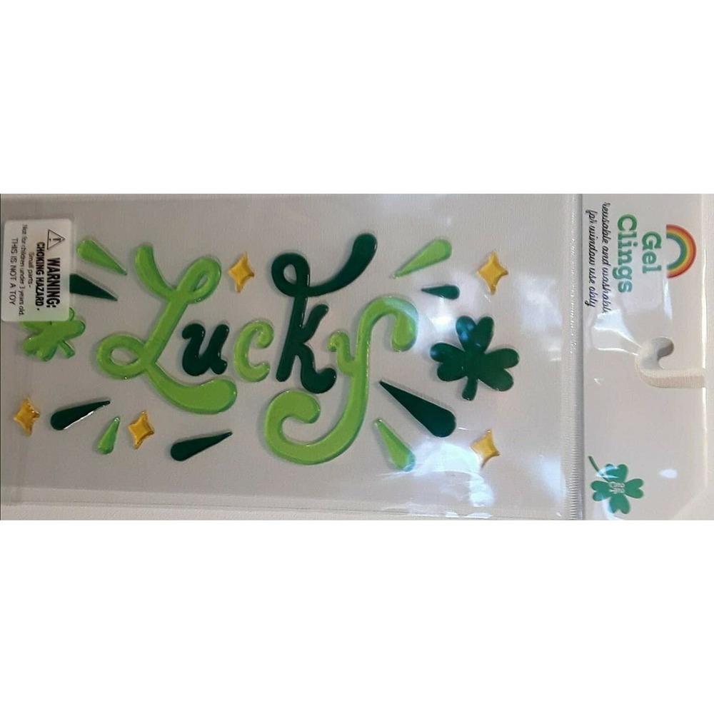NEW "LUCKY"‎ Green Clovers Shamrocks Diamonds Window Stickers Gel Clings 22 ct